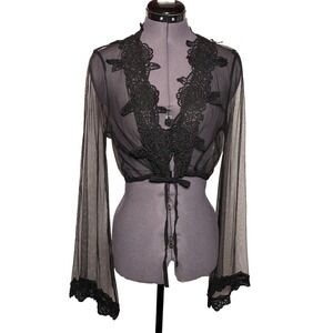 Sheer Black Lace Bolero Goth Witchy Victorian Boho Crop Cardigan M